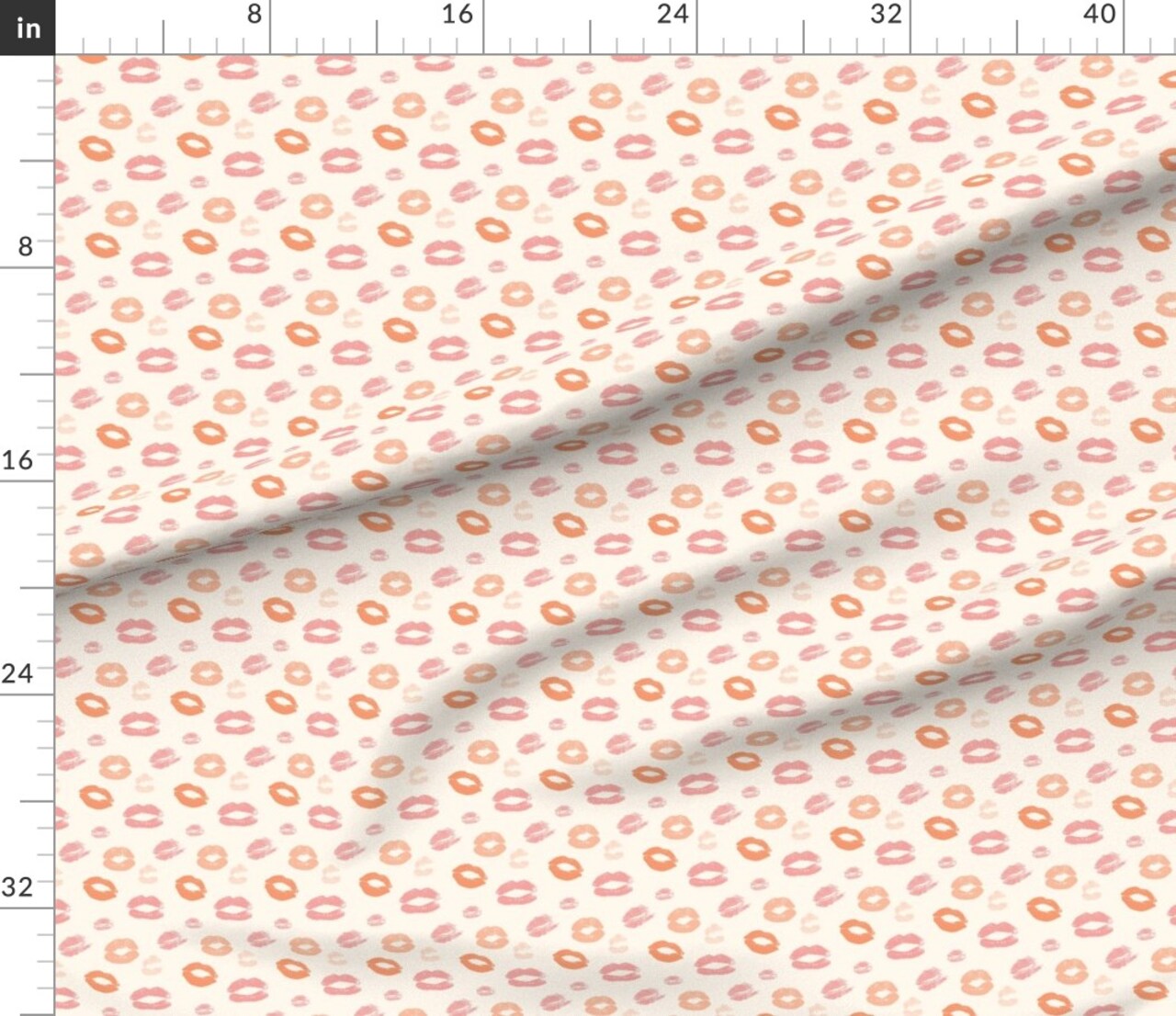 Valentine'S Day Cute Love Lips Kiss Pink Orange Coral Blush Kissy Smooch Romance Bachelorette Novelty Custom Printed Fabric by Spoonflower Various Fabrics by the Yard or Fat Quarter